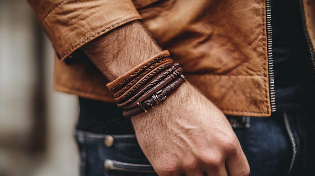 Mann trägt ein Männer-Armband braun